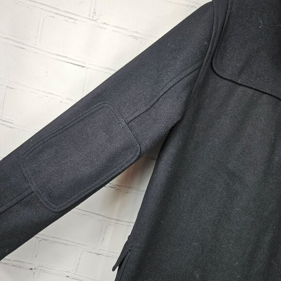 Gap Wool Blend Hooded Duffle Pea Coat Womens M Navy Black Winter Heavy Warm - Picture 16 of 16